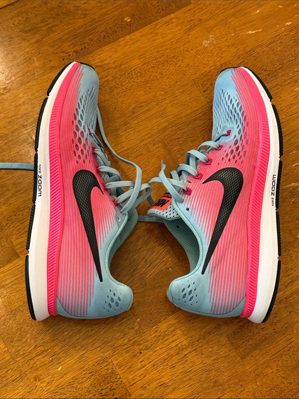 Nike Women’s Running Shoes - Light Blue & Pink with Black Swoosh size 10
